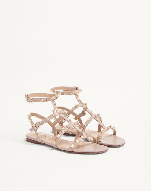Valentino Garavani - Rockstud Flat Calfskin Sandal With Straps - Skin - Woman - Sandals
